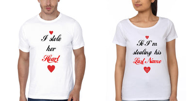 I Stole Her Heart Couple Half Sleeves T-Shirts -FunkyTees
