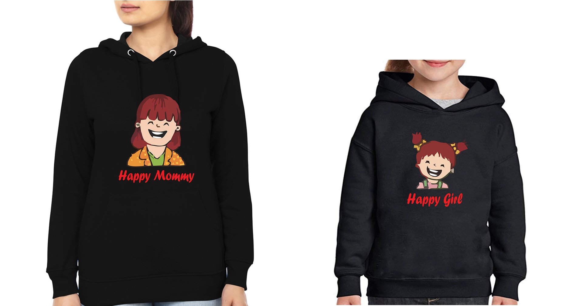 Happy Mom Happy Girl Mother and Daughter Matching Hoodies- FunkyTeesClub