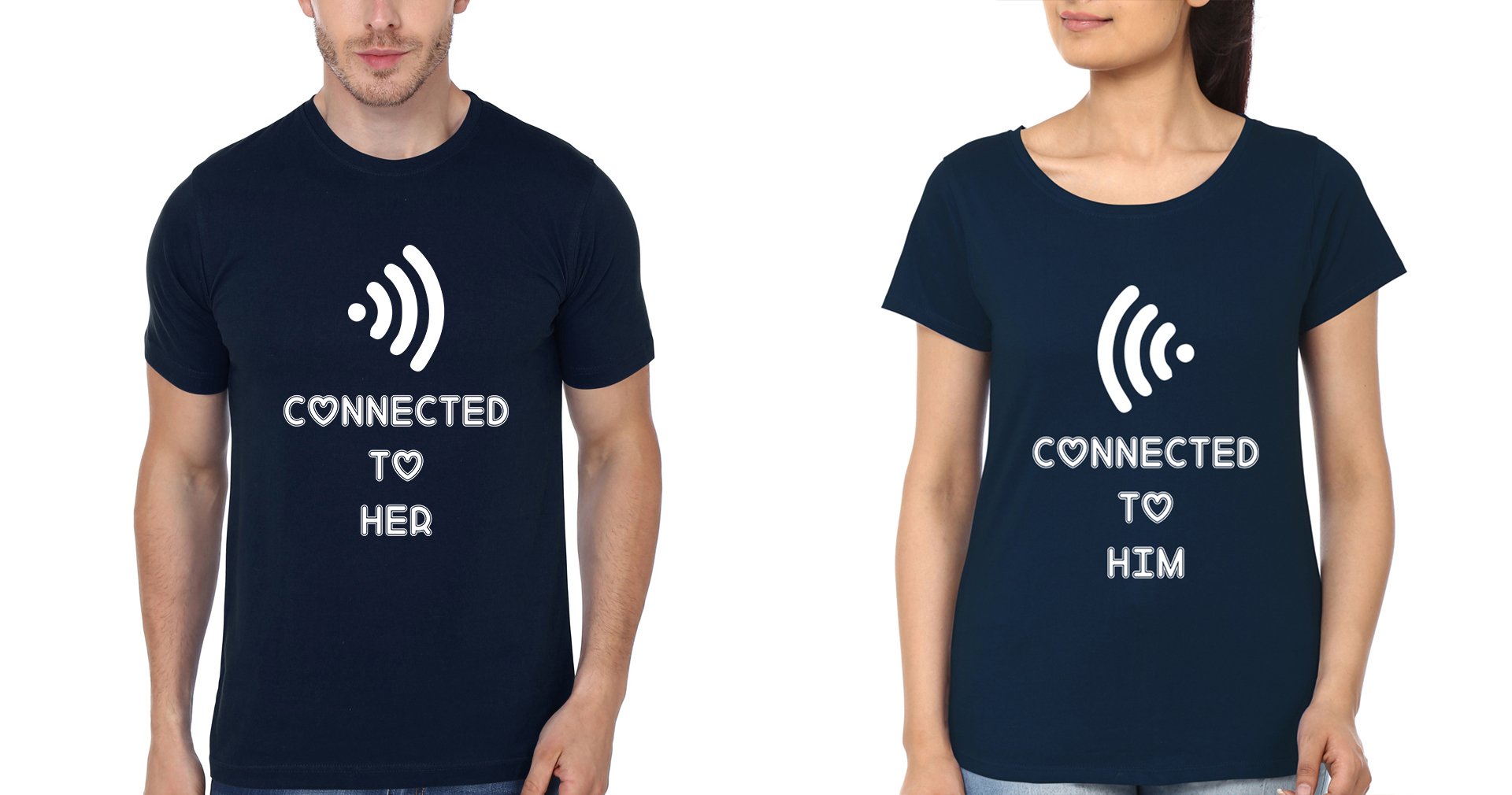 Connected To Her Him Couple Half Sleeves T-Shirts -FunkyTees