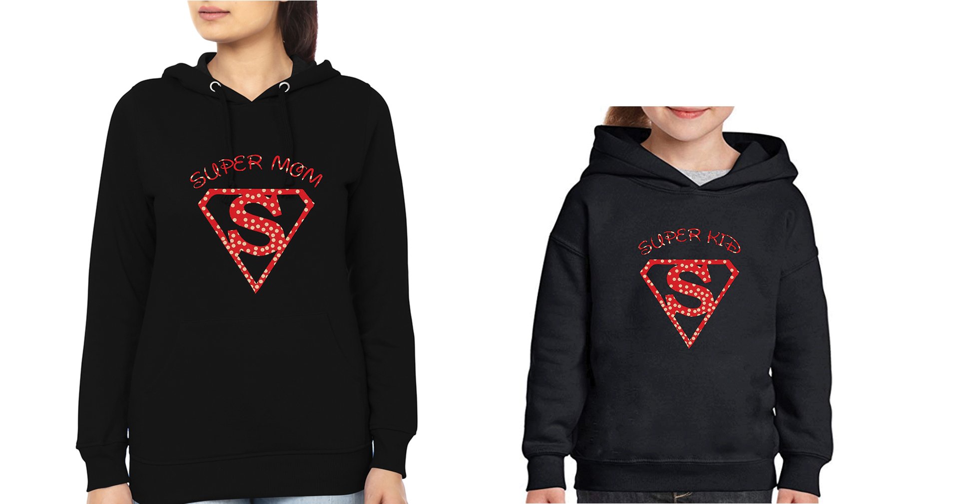 Super Mom Super Kid Mother and Daughter Matching Hoodies- FunkyTeesClub