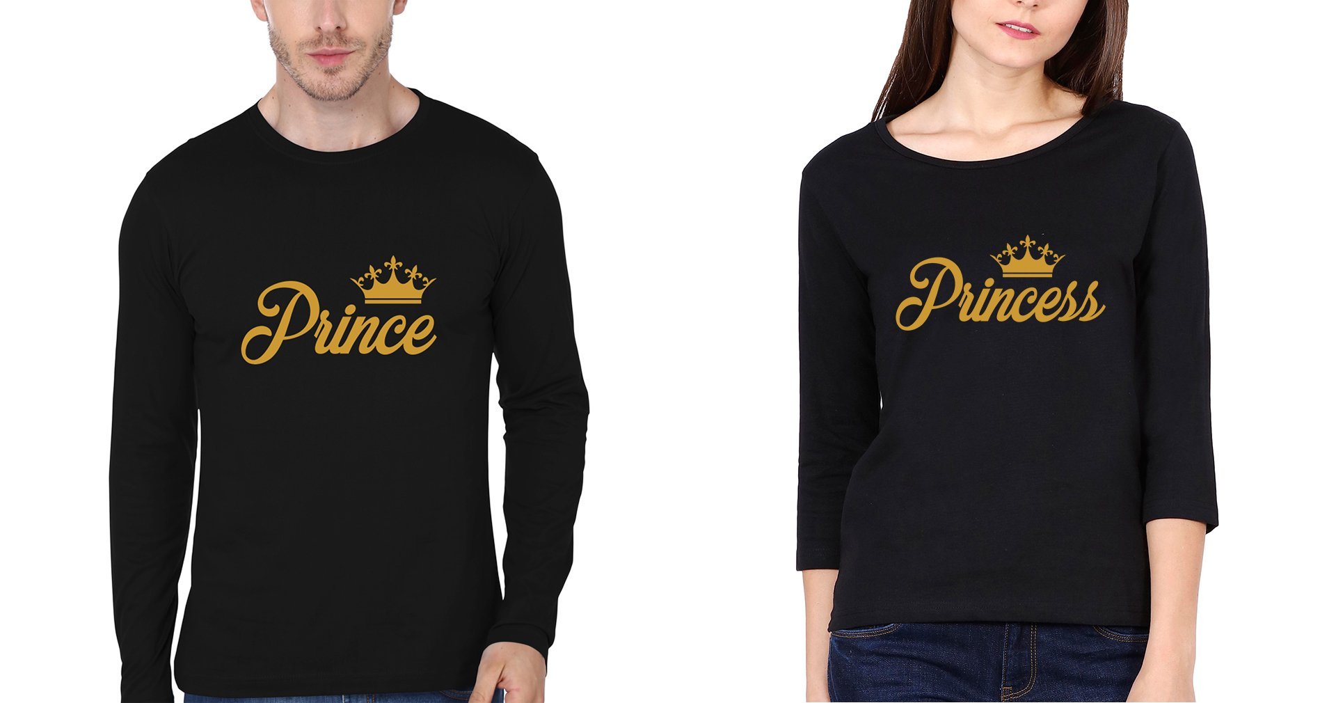 Prince & Princess Couple Full Sleeves T-Shirts -FunkyTees