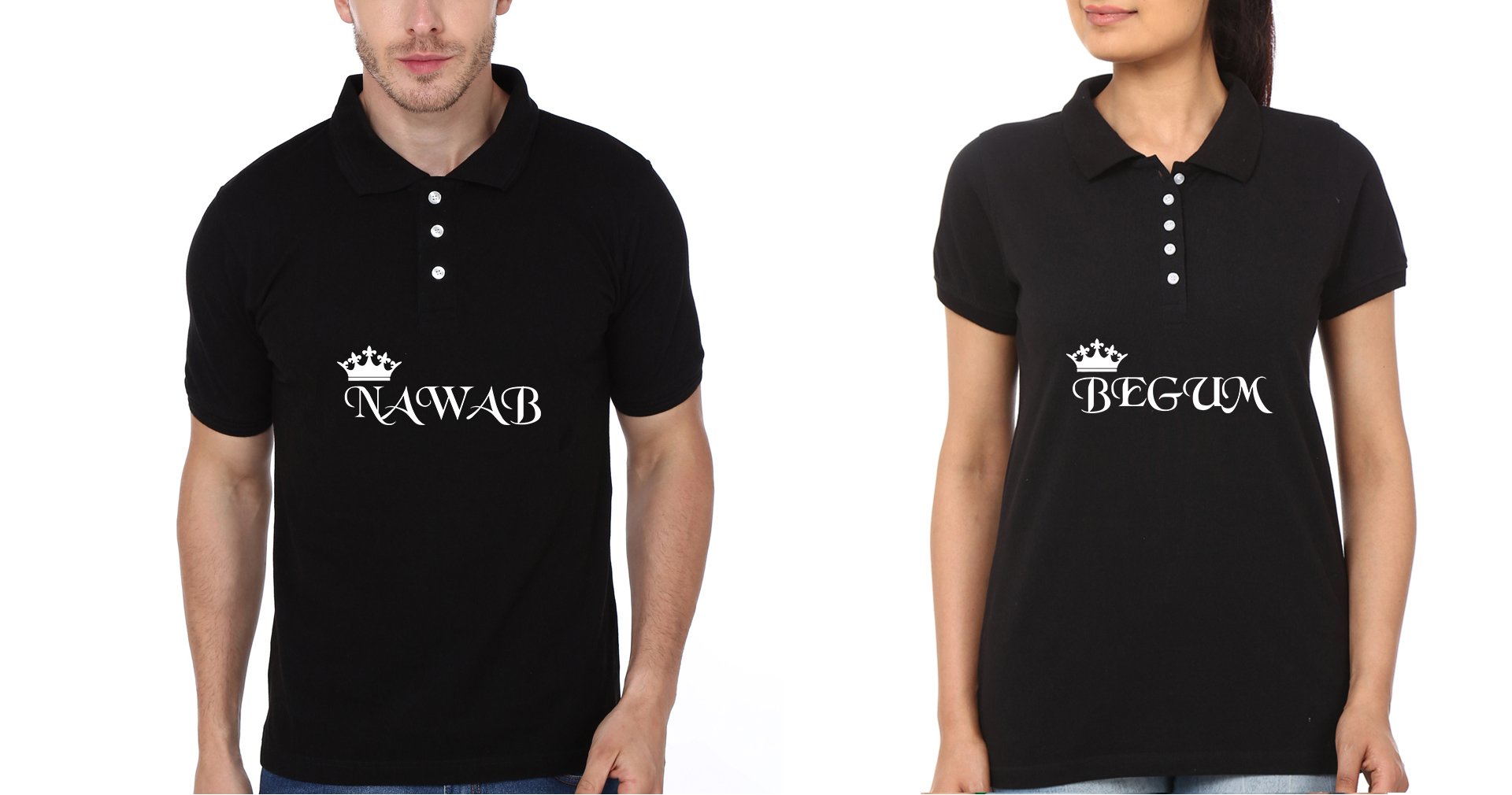 Nawab Begum Couple Polo Half Sleeves T-Shirts -FunkyTees