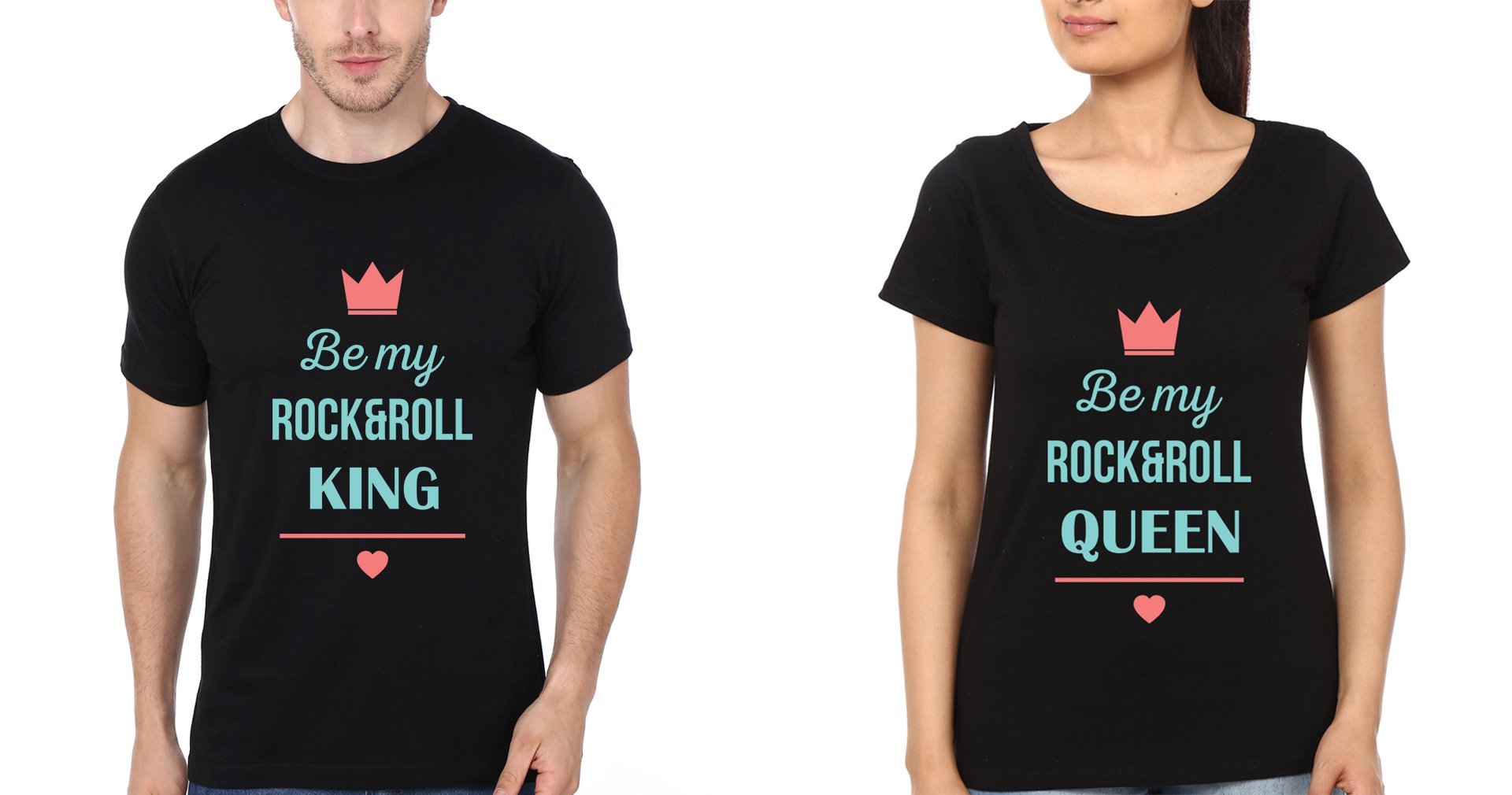 King & Queen Couple Half Sleeves T-Shirts -FunkyTees