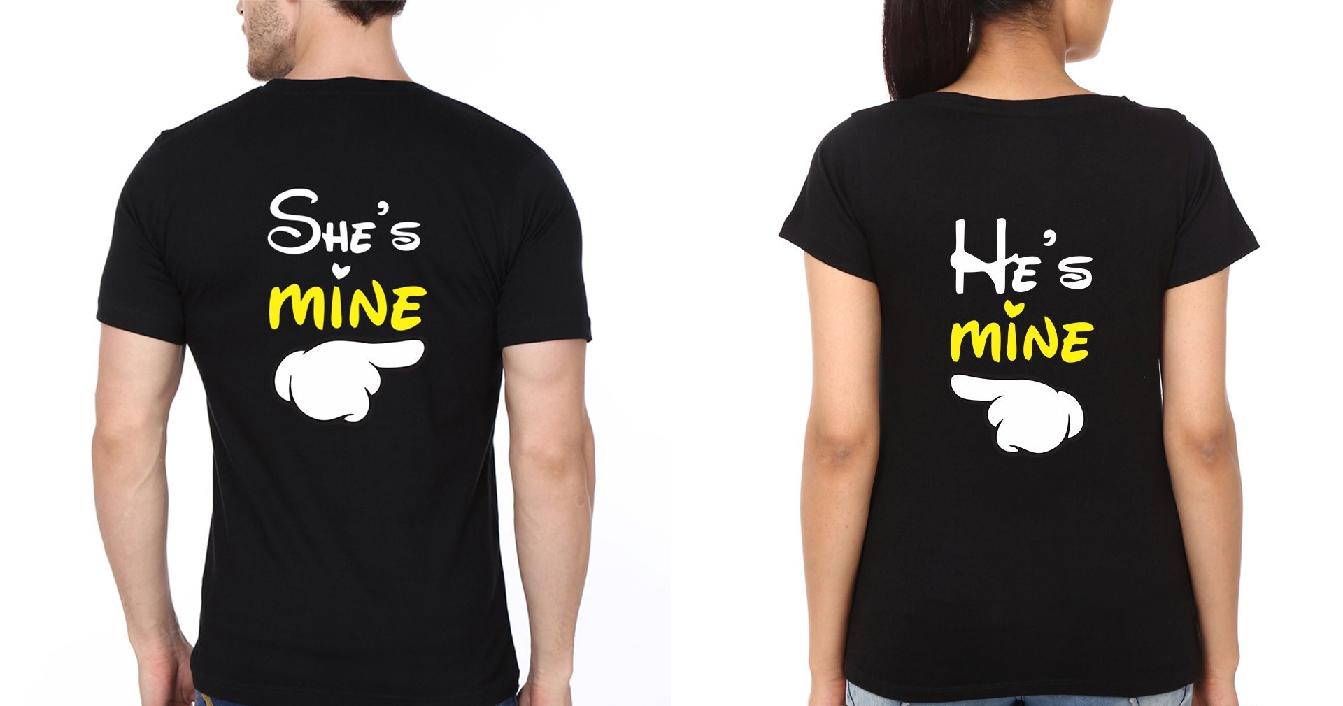 He is Mine and She is Mine Couple Half Sleeves T-Shirts -FunkyTees