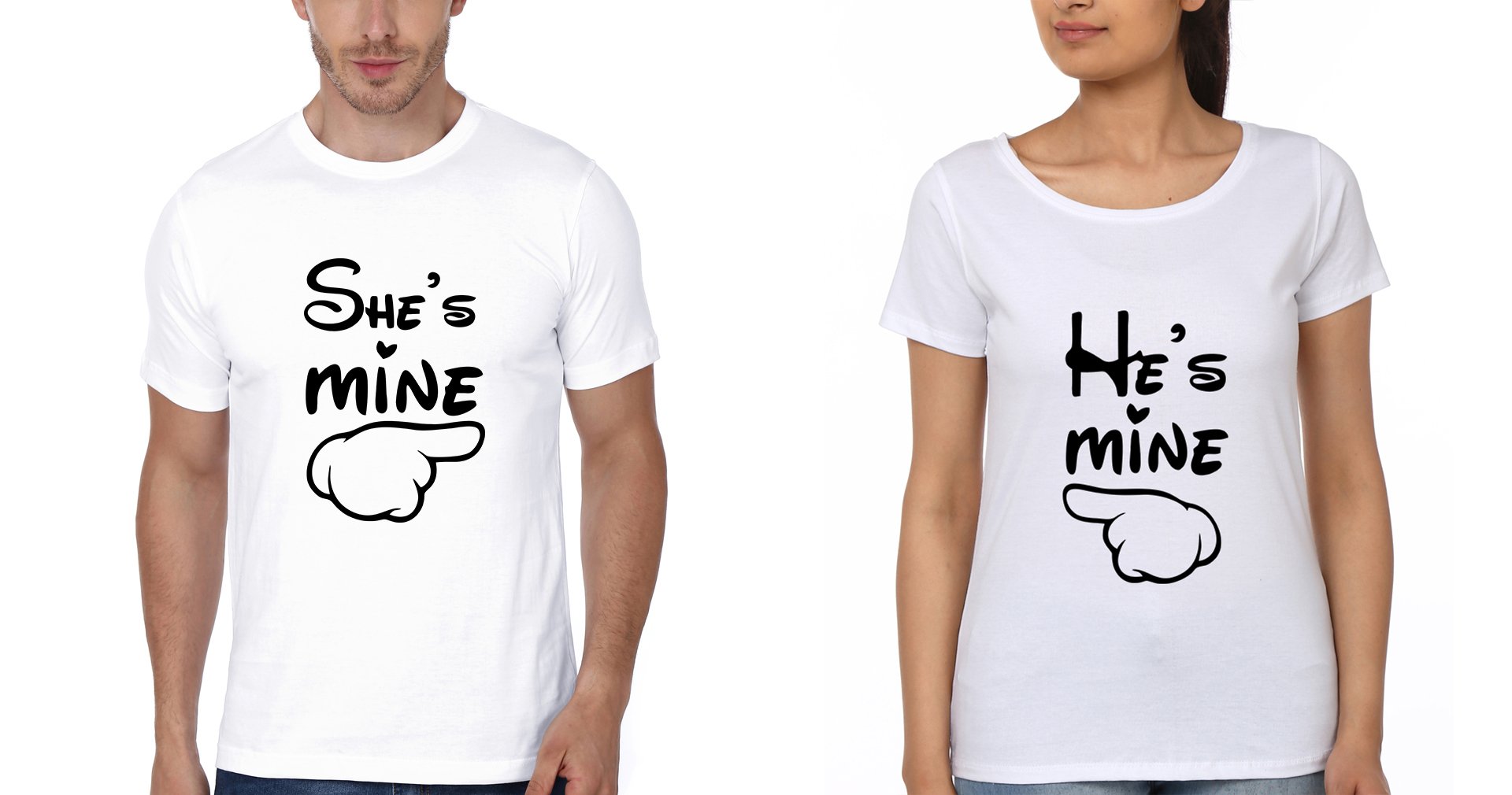 He is Mine She is Mine Couple Half Sleeves T-Shirts -FunkyTees