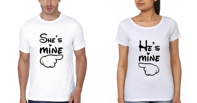 He is Mine She is Mine Couple Half Sleeves T-Shirts -FunkyTees