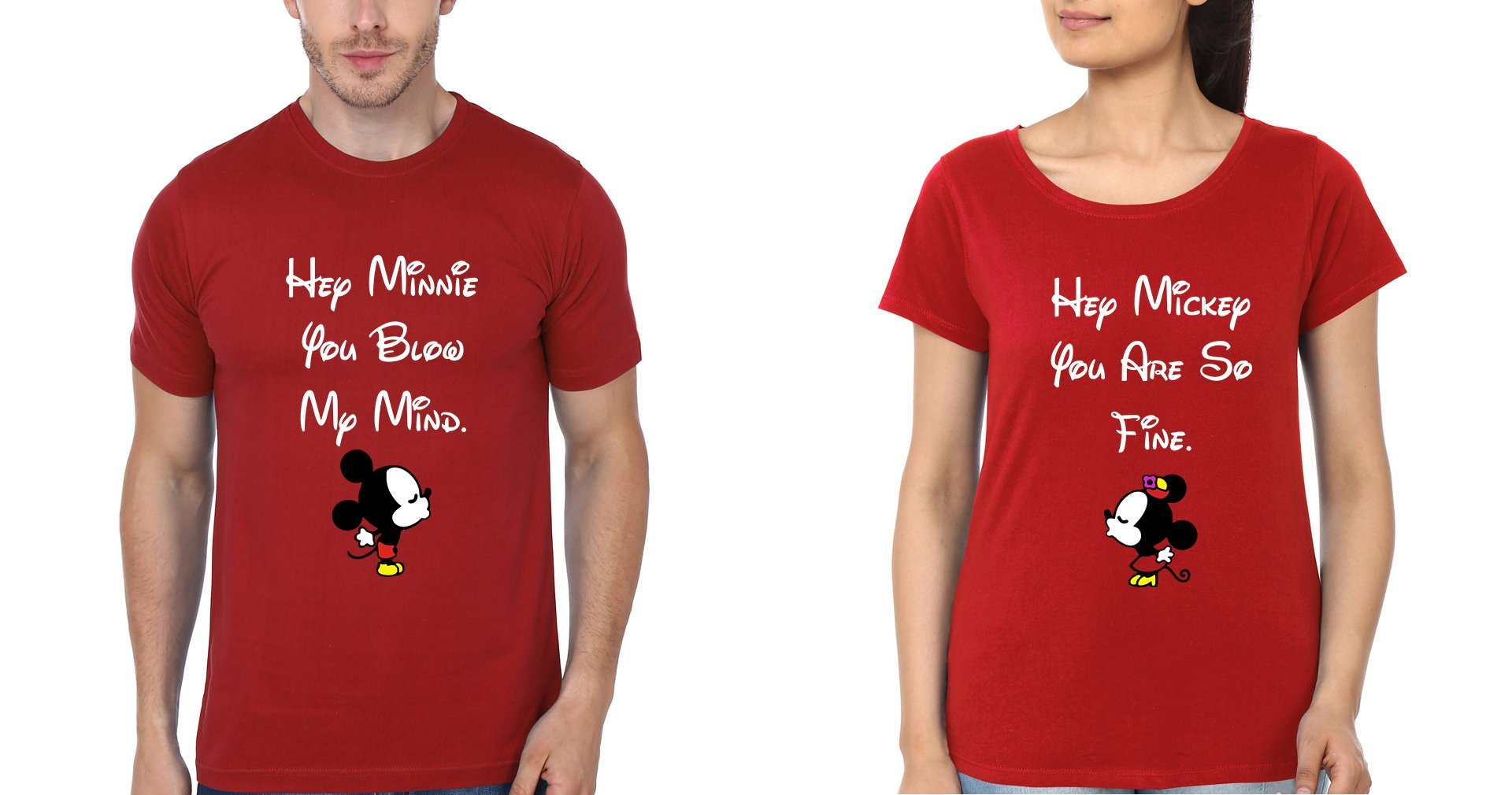 Mickey Minnie Couple Half Sleeves T-Shirts -FunkyTees