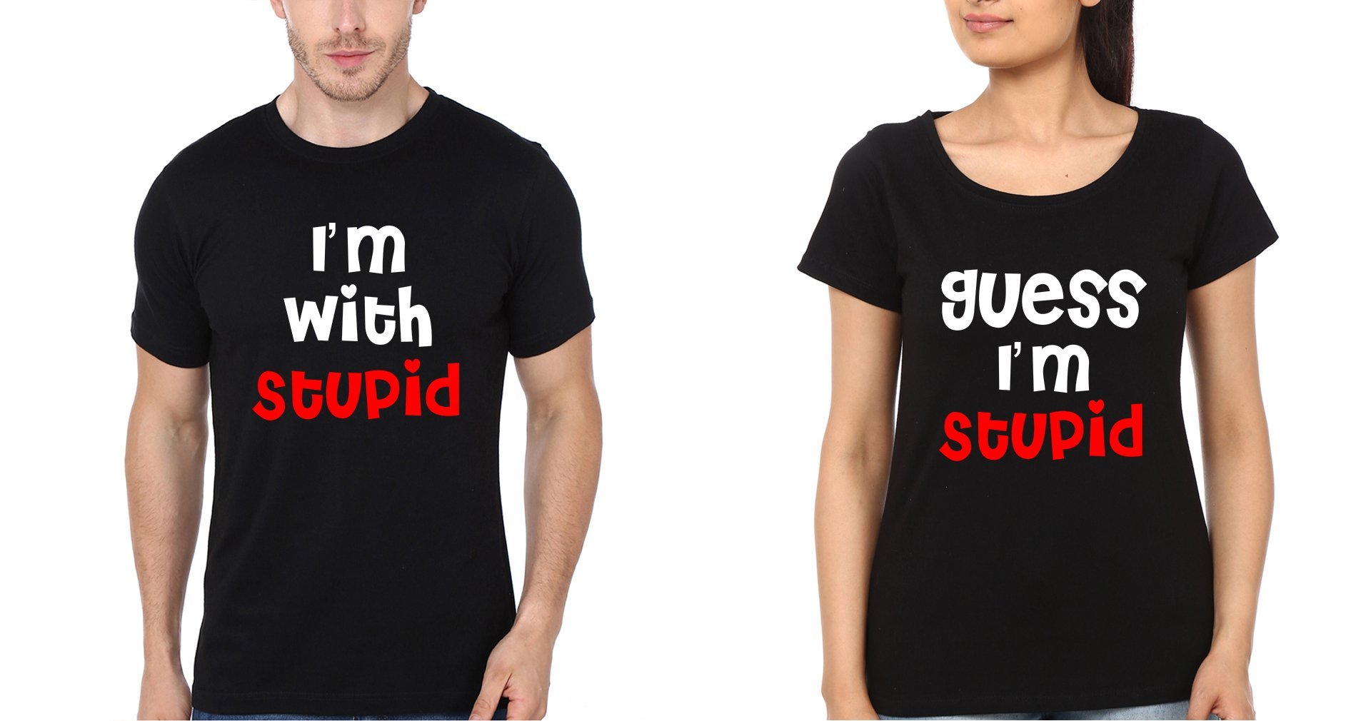 I'm With Stupid Couple Half Sleeves T-Shirts -FunkyTees