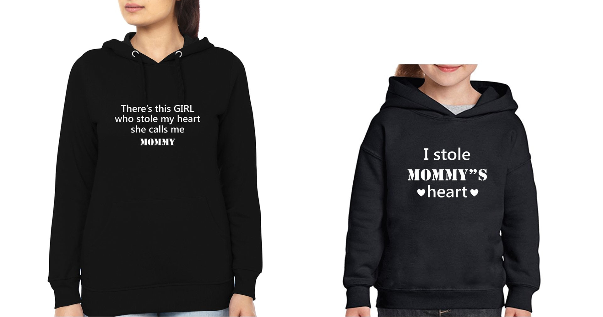 There Is  girl Who Stole My Heart I Stole Mommy's Heart Mother and Daughter Matching Hoodies- FunkyTeesClub
