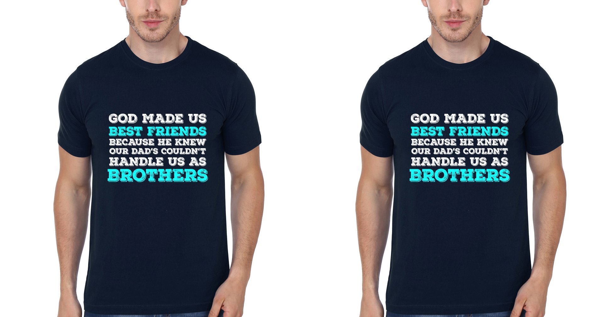 FunkyTees God Made Us Best Friends BFF Navy Blue Half Sleeve T Shirt