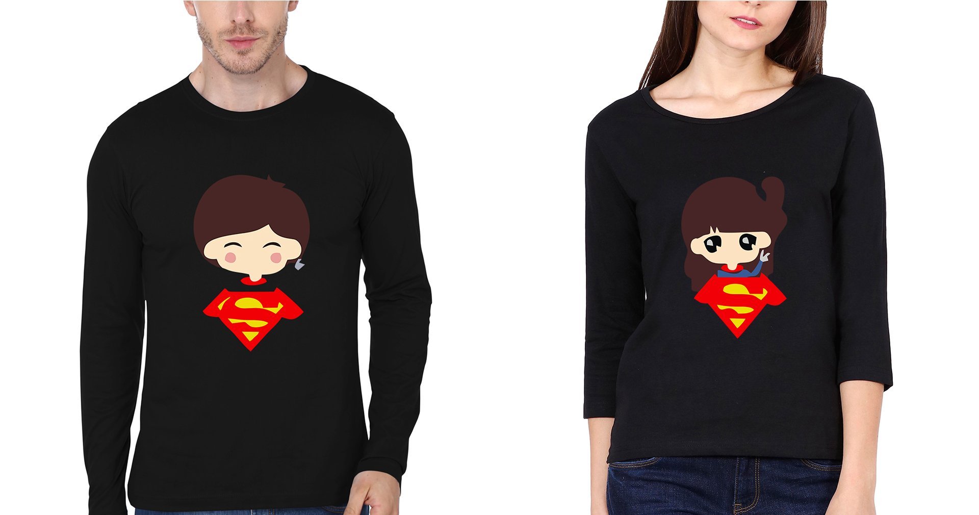 Super Man Super Girl Couple Full Sleeves T-Shirts -FunkyTees