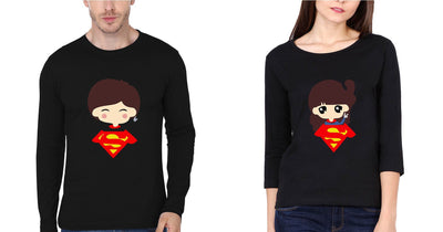 Super Man Super Girl Couple Full Sleeves T-Shirts -FunkyTees