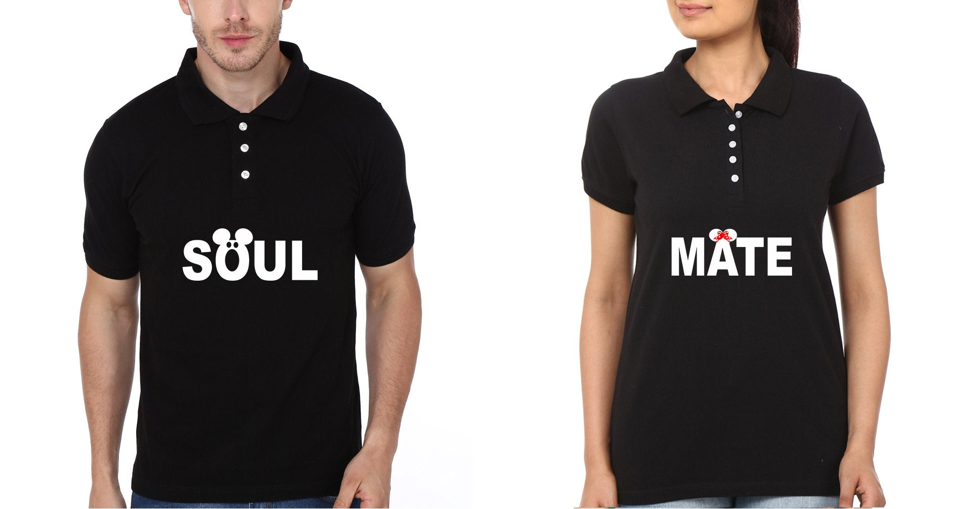 Soul Mate Couple Polo Half Sleeves T-Shirts -FunkyTees