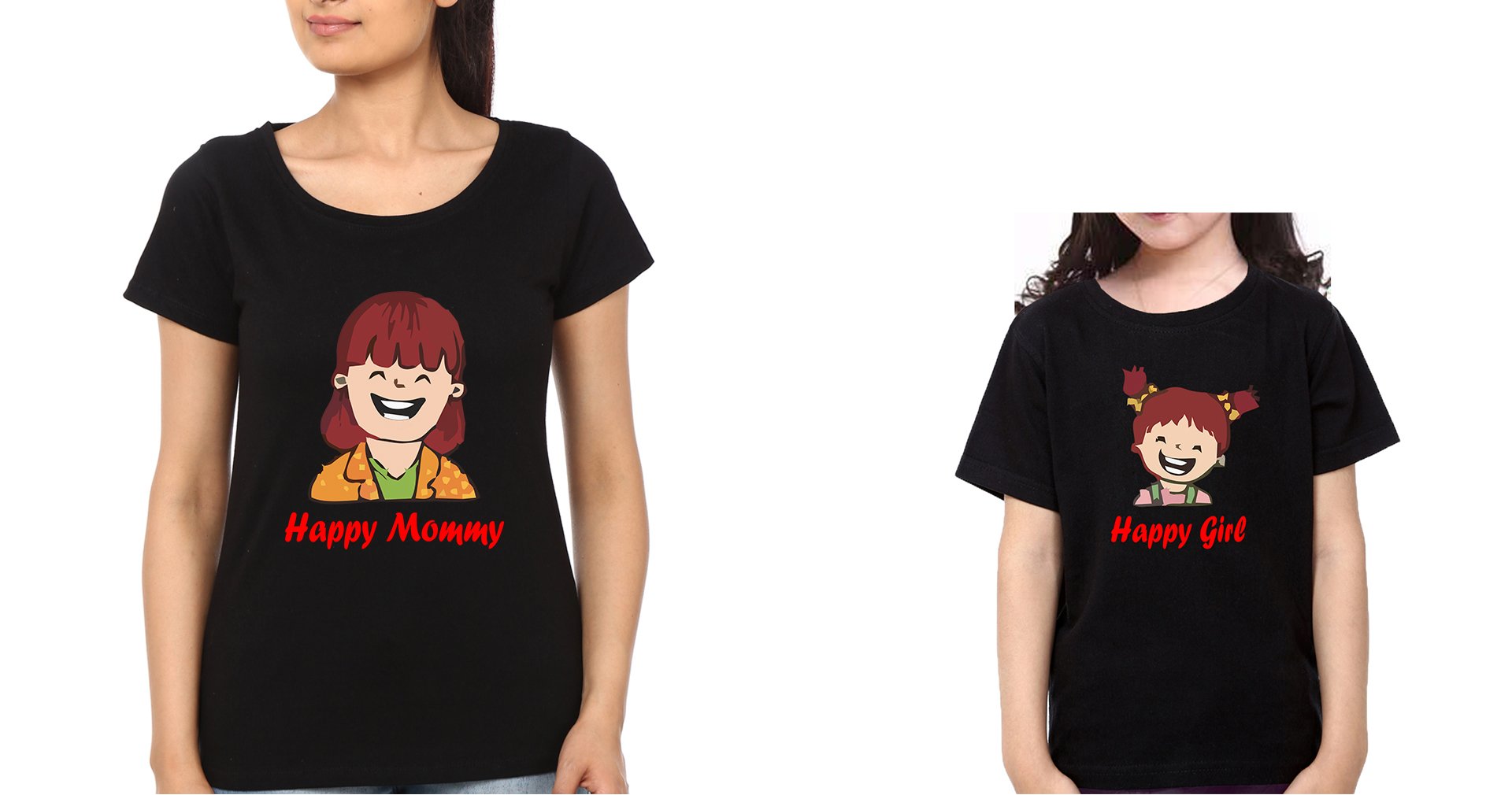 Happy Mom Happy Girl Mother and Daughter Matching T-Shirt- FunkyTeesClub