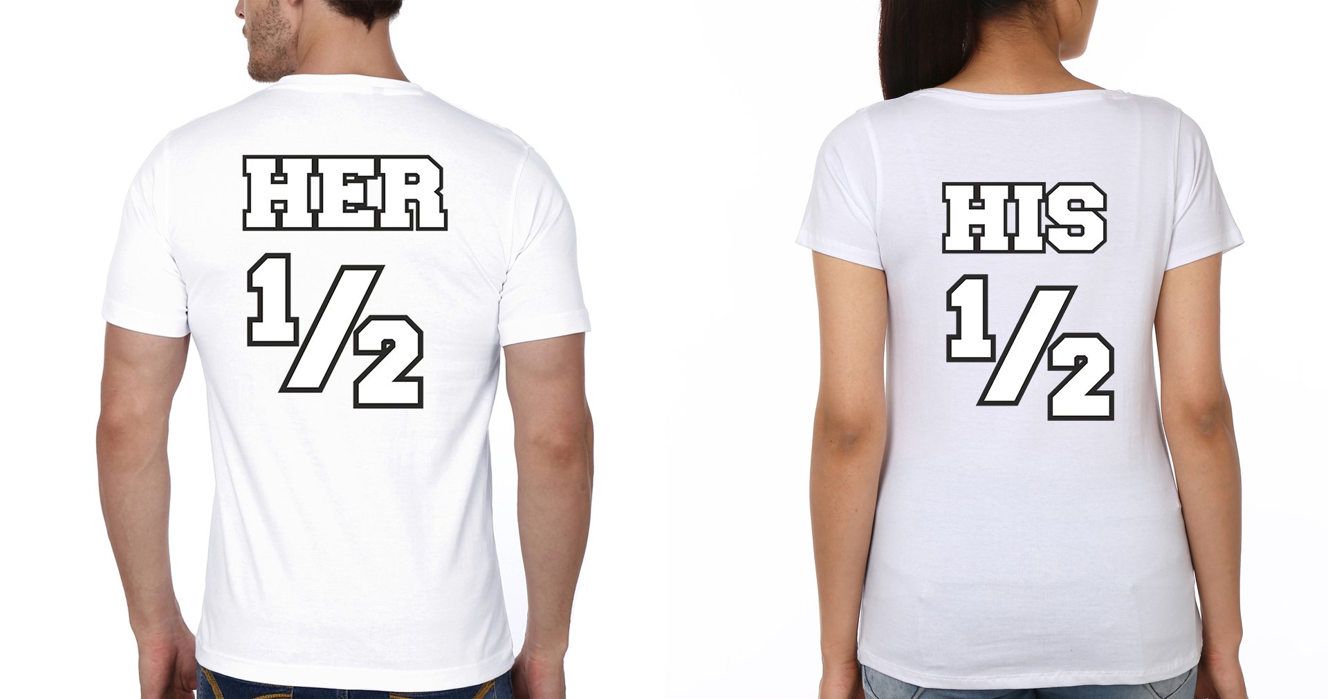 His Her Couple Half Sleeves T-Shirts -FunkyTees
