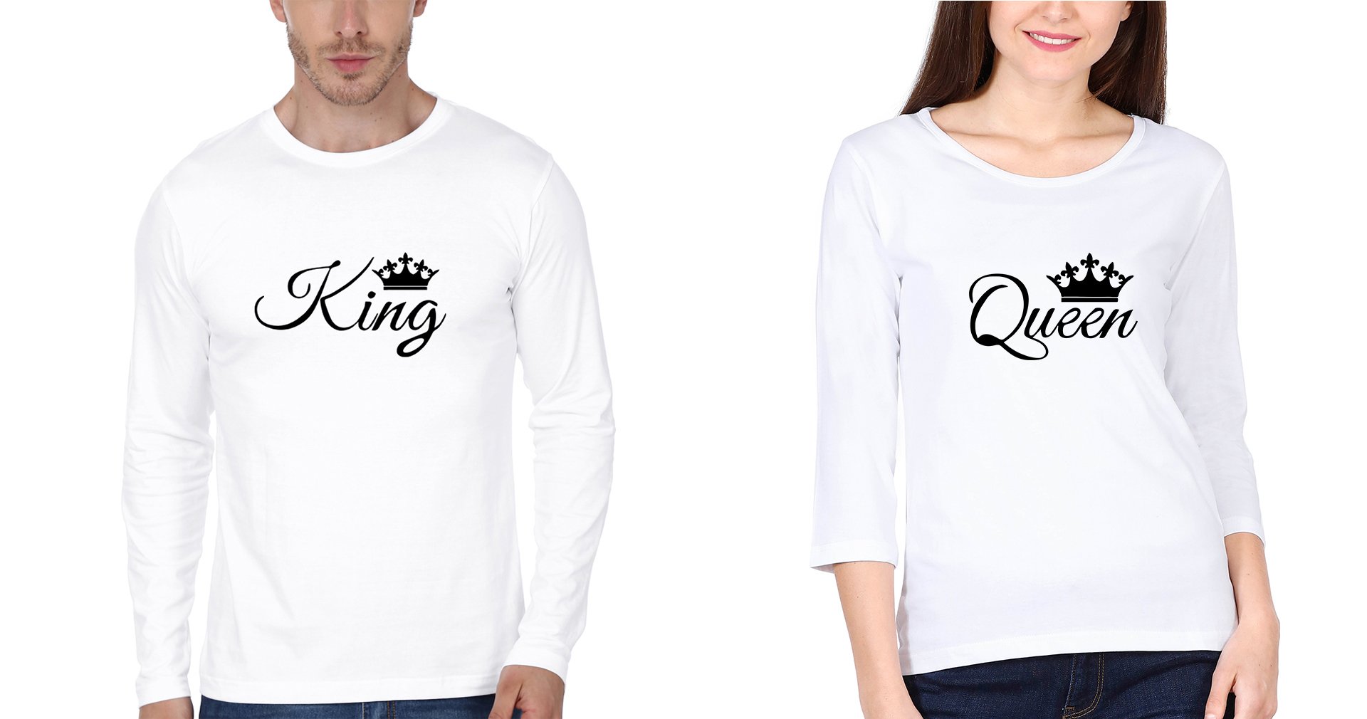King Queen Couple Full Sleeves T-Shirts -FunkyTees
