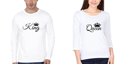 King Queen Couple Full Sleeves T-Shirts -FunkyTees