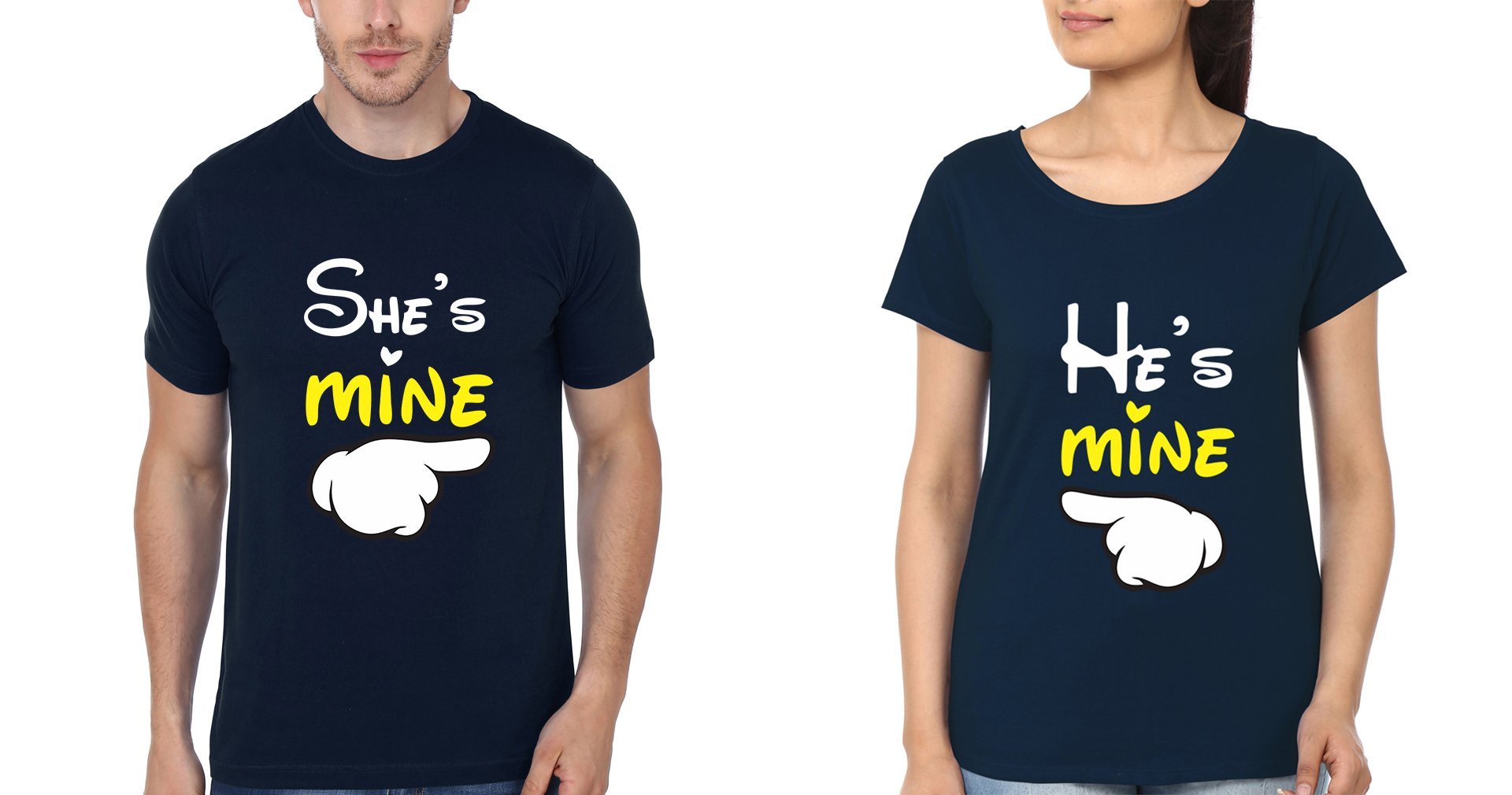 He is Mine She is Mine Couple Half Sleeves T-Shirts -FunkyTees