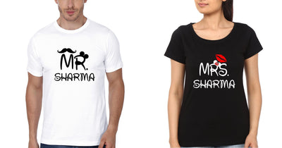 Mr And Mrs Sharma Couple Half Sleeves T-Shirts -FunkyTees