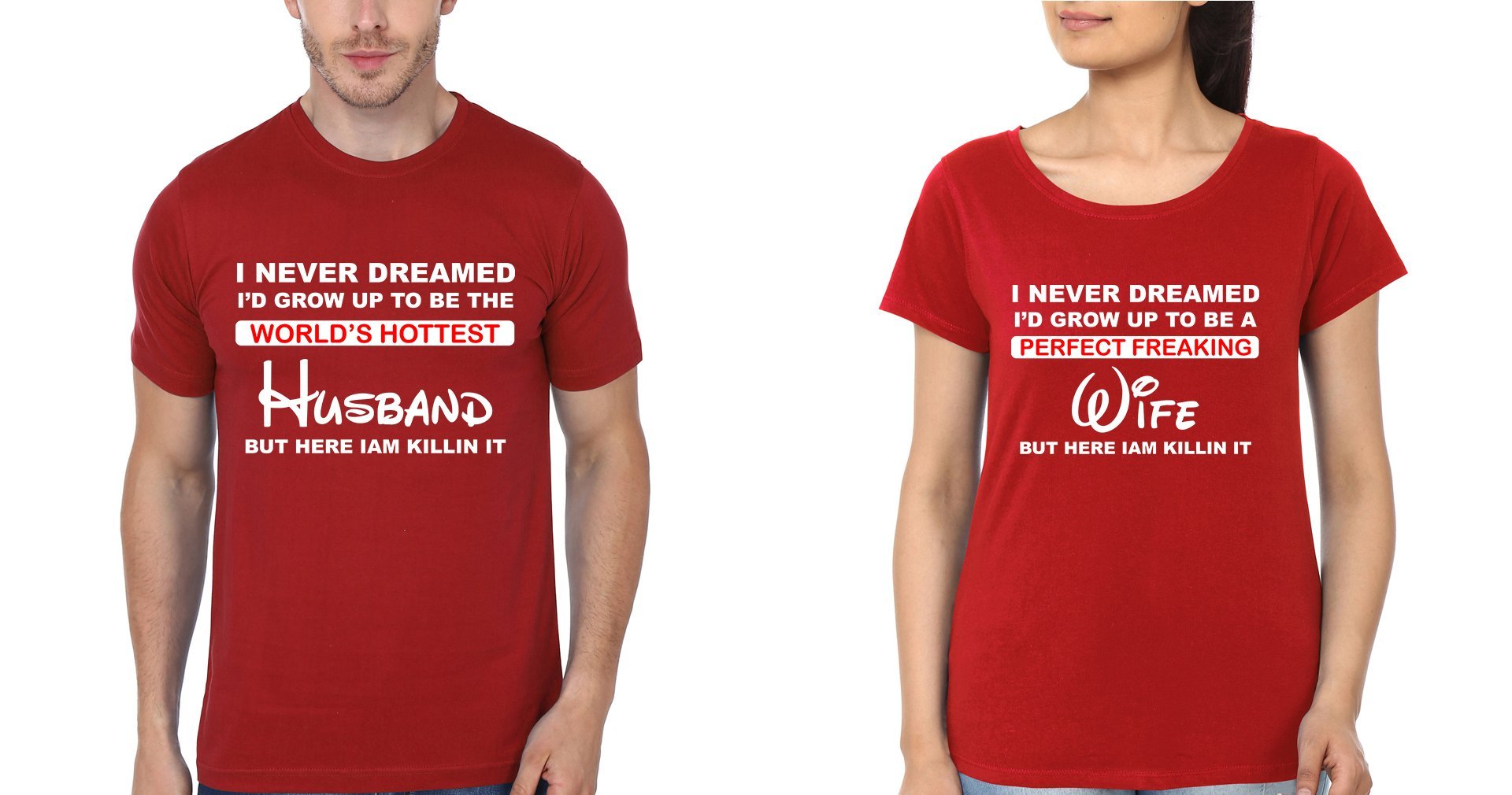 Perfect Husband Wife Couple Half Sleeves T-Shirts -FunkyTees