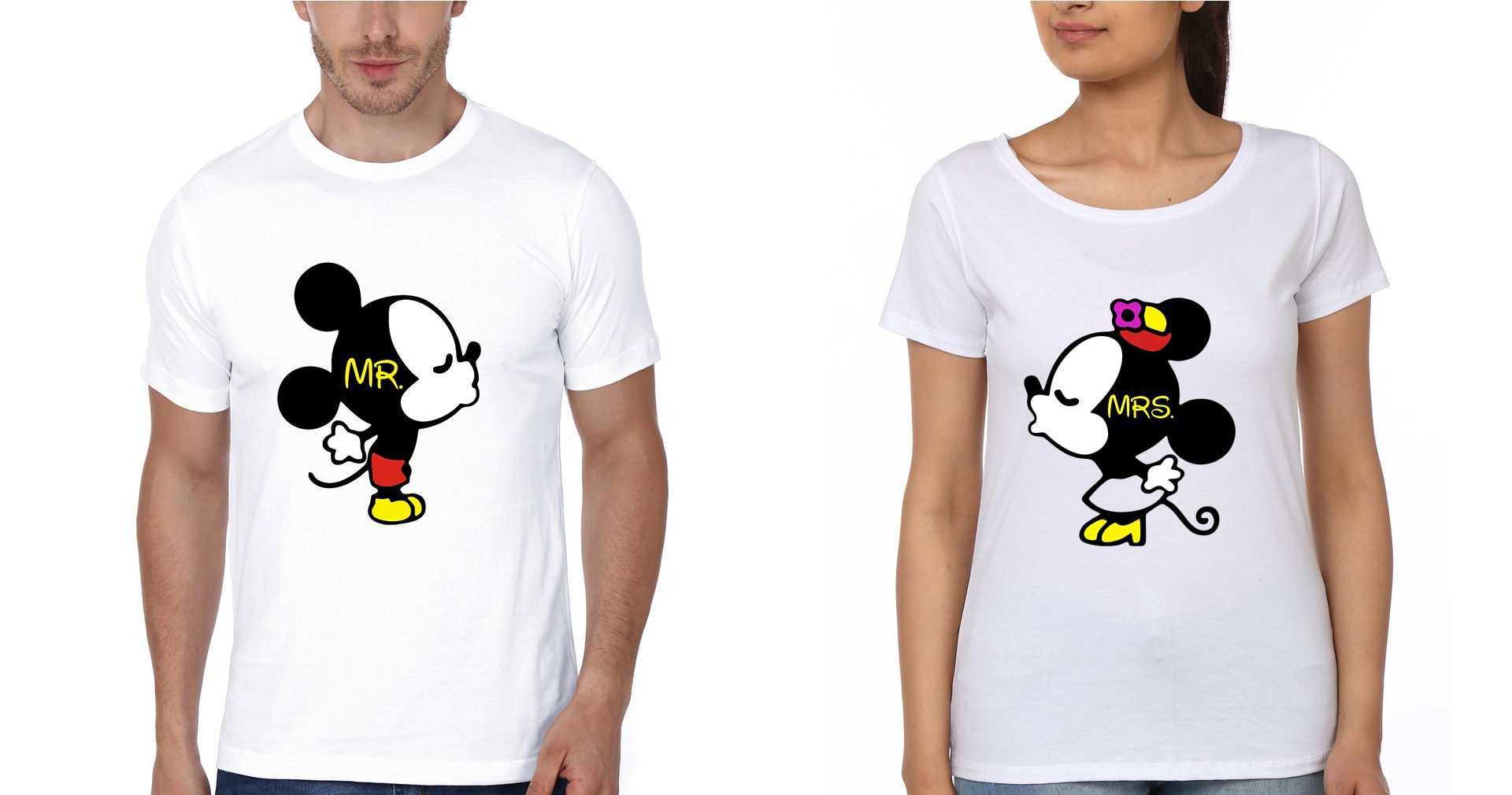 Mr. Mickey Mrs. Minnie Couple Half Sleeves T-Shirts -FunkyTees