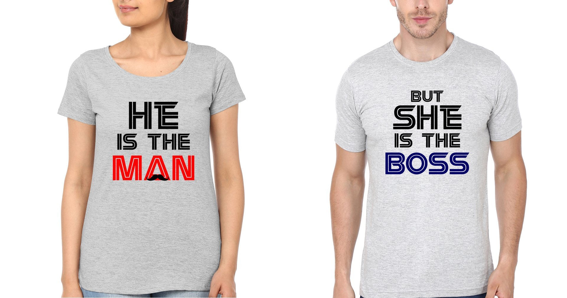 He Is The Man But She Is The Boss Couple Half Sleeves T-Shirts -FunkyTees
