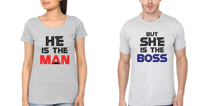He Is The Man But She Is The Boss Couple Half Sleeves T-Shirts -FunkyTees