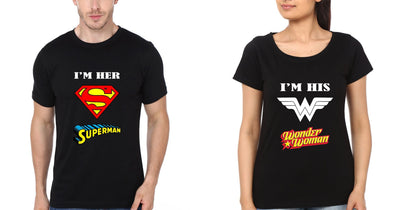 I'M Her Superman And I'M His Wonder Woman Couple Half Sleeves T-Shirts -FunkyTees