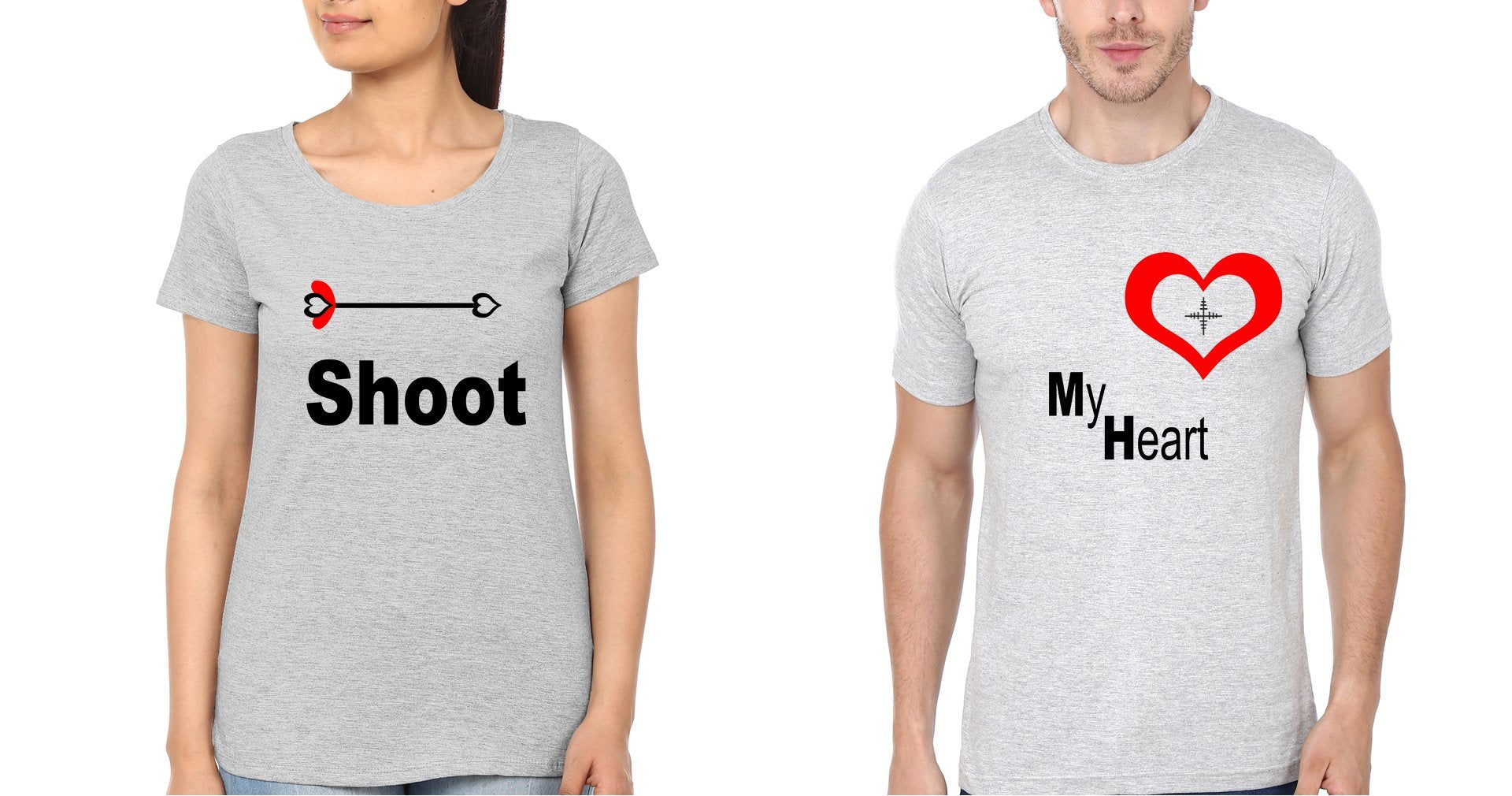 Shoot My Heart Couple Half Sleeves T-Shirts -FunkyTees
