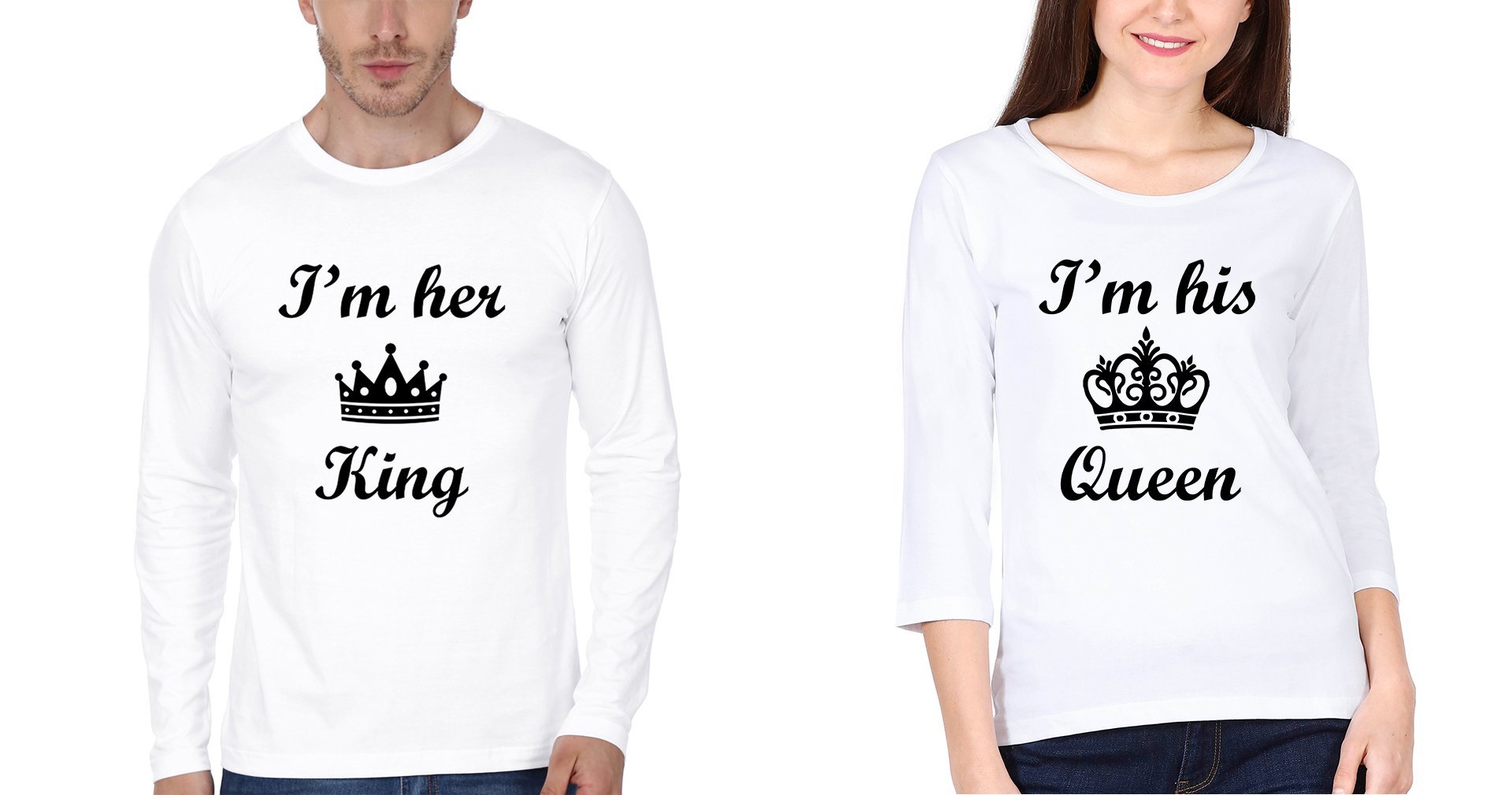 I'm Her King I'm His Queen Couple Full Sleeves T-Shirts -FunkyTees