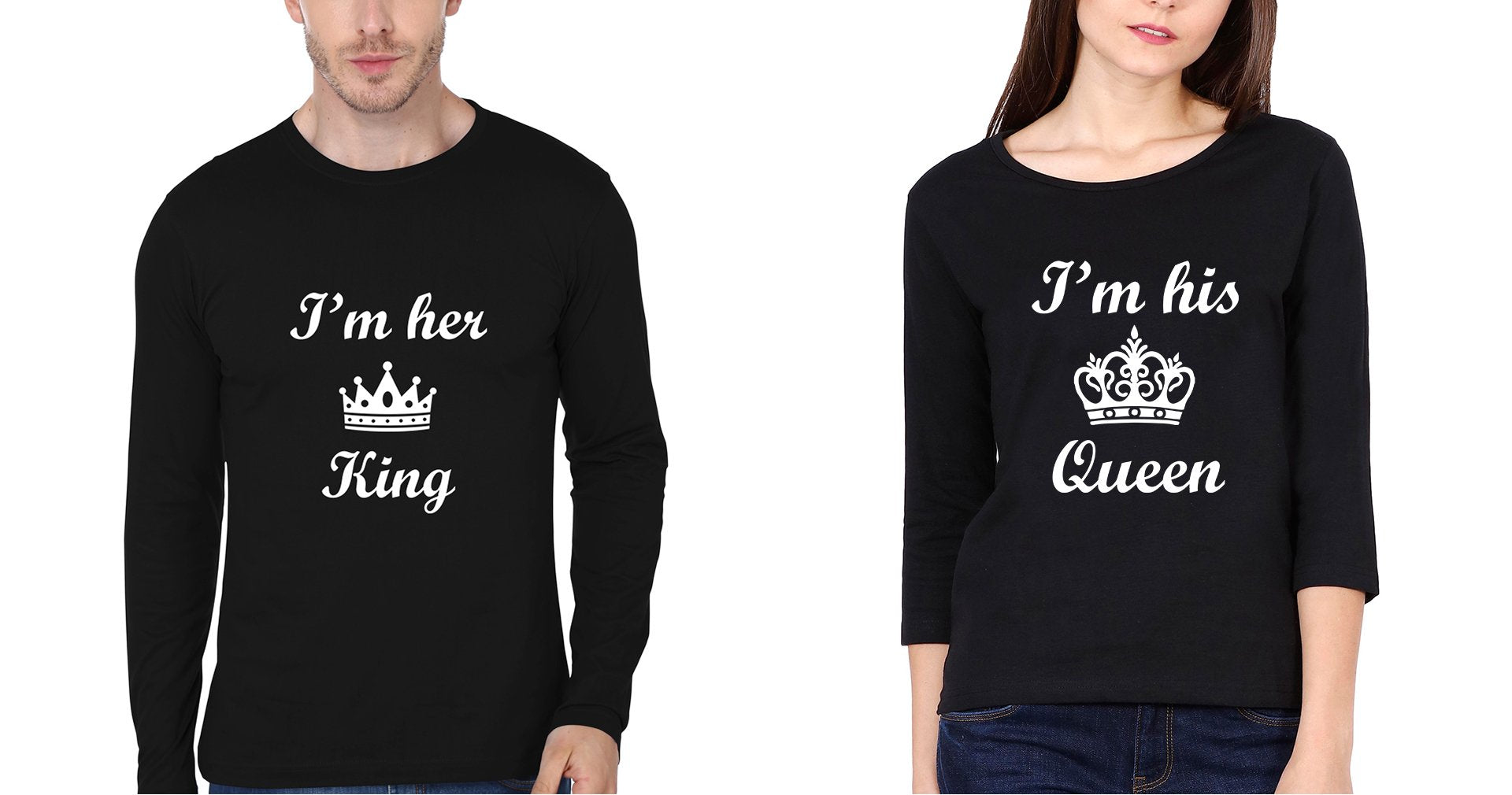 I'm Her King I'm His Queen Couple Full Sleeves T-Shirts -FunkyTees