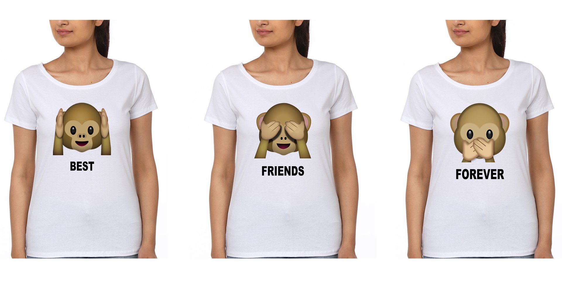 Monkey Emoji BFF Half Sleeves T-Shirts-FunkyTees