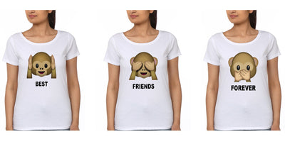 Monkey Emoji BFF Half Sleeves T-Shirts-FunkyTees