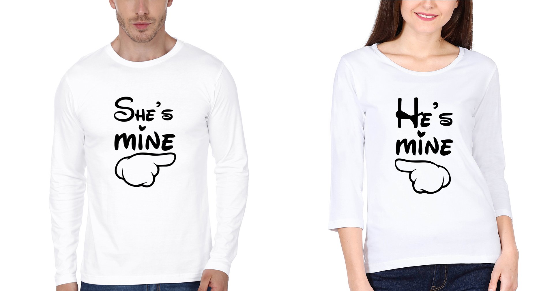 He is Mine She is Mine Couple Full Sleeves T-Shirts -FunkyTees
