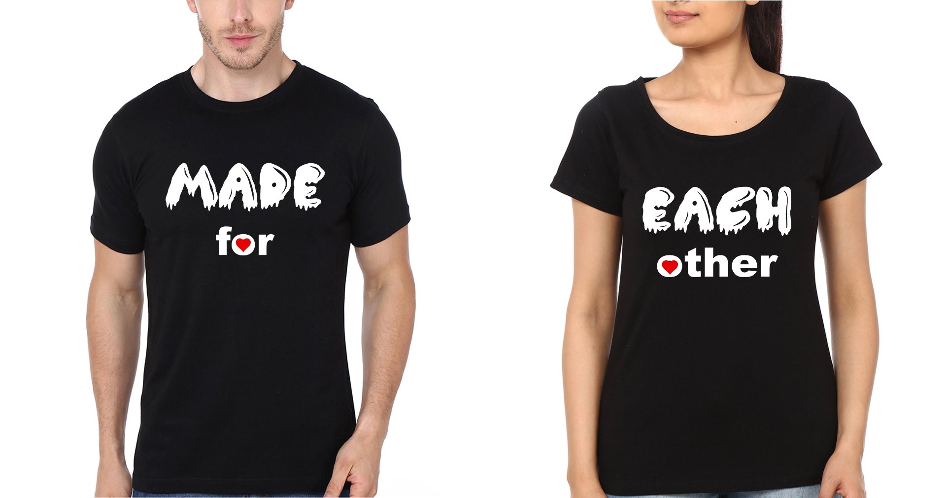 Made For Each other Couple Half Sleeves T-Shirts -FunkyTees