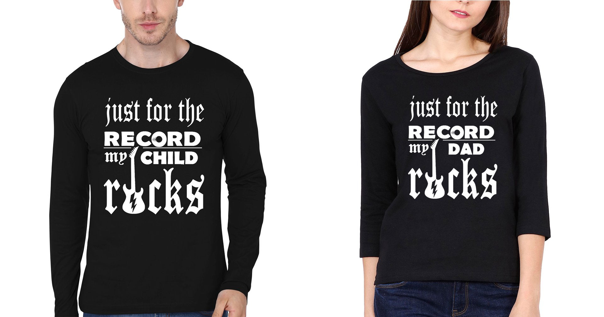Dad Child Rocks Father and Daughter Matching Full Sleeves T-Shirt- FunkyTeesClub