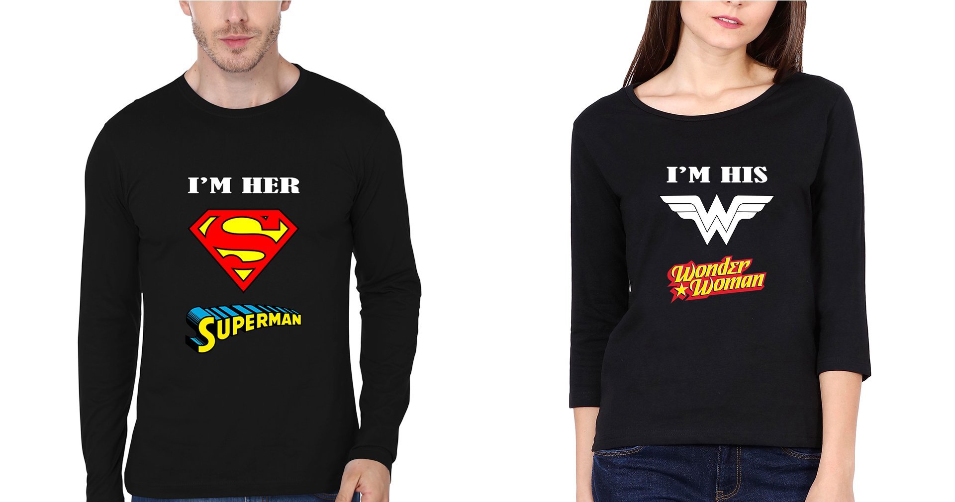 I'M Her Superman And I'M His Wonder Woman Couple Full Sleeves T-Shirts -FunkyTees