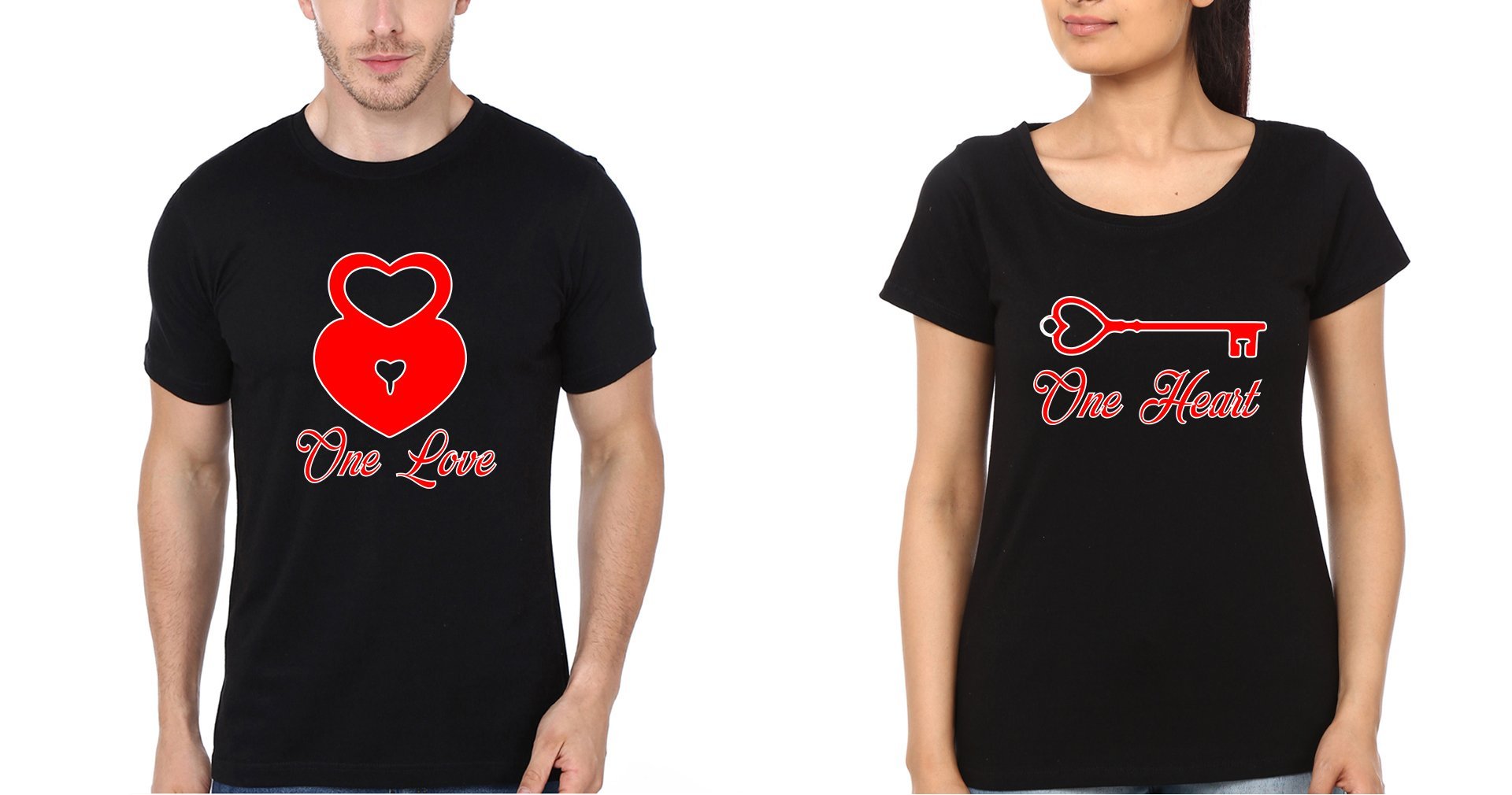 One Love One heart Couple Half Sleeves T-Shirts -FunkyTees