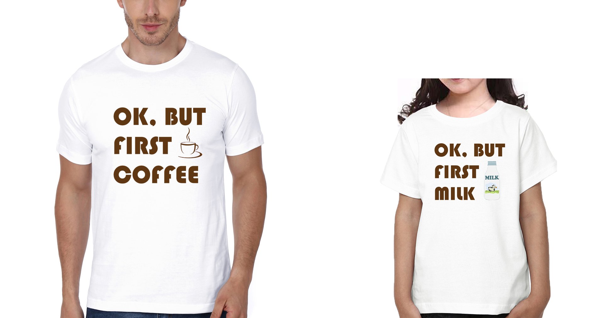 Ok But First Coffee Ok But First Milk Father and Daughter Matching T-Shirt- FunkyTeesClub