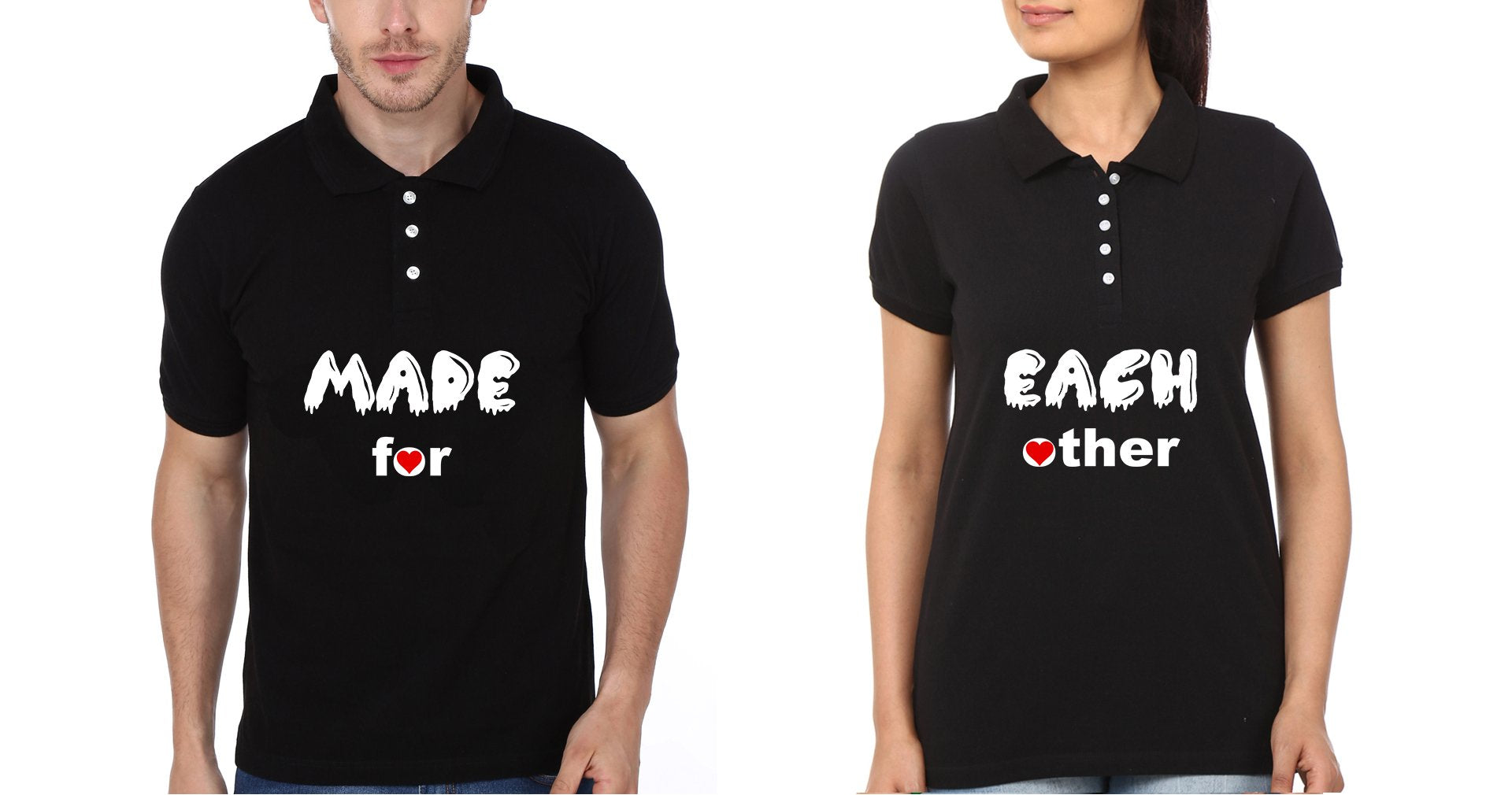 Made For Each Other Couple Polo Half Sleeves T-Shirts -FunkyTees