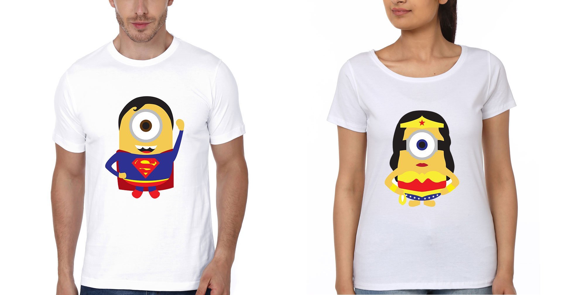 Minion Superhero Couple Half Sleeves T-Shirts -FunkyTees