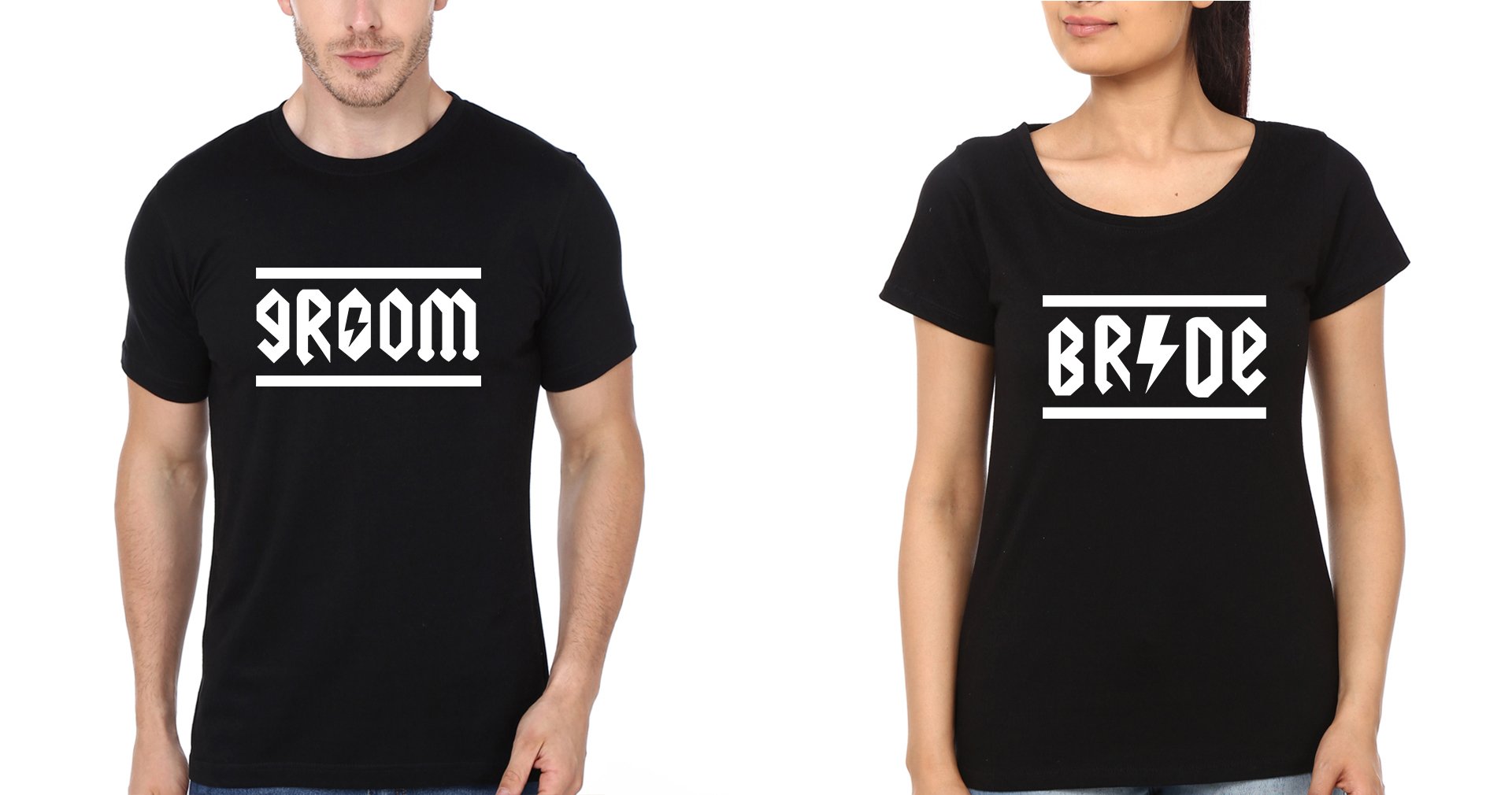 Groom Bride Couple Half Sleeves T-Shirts -FunkyTees