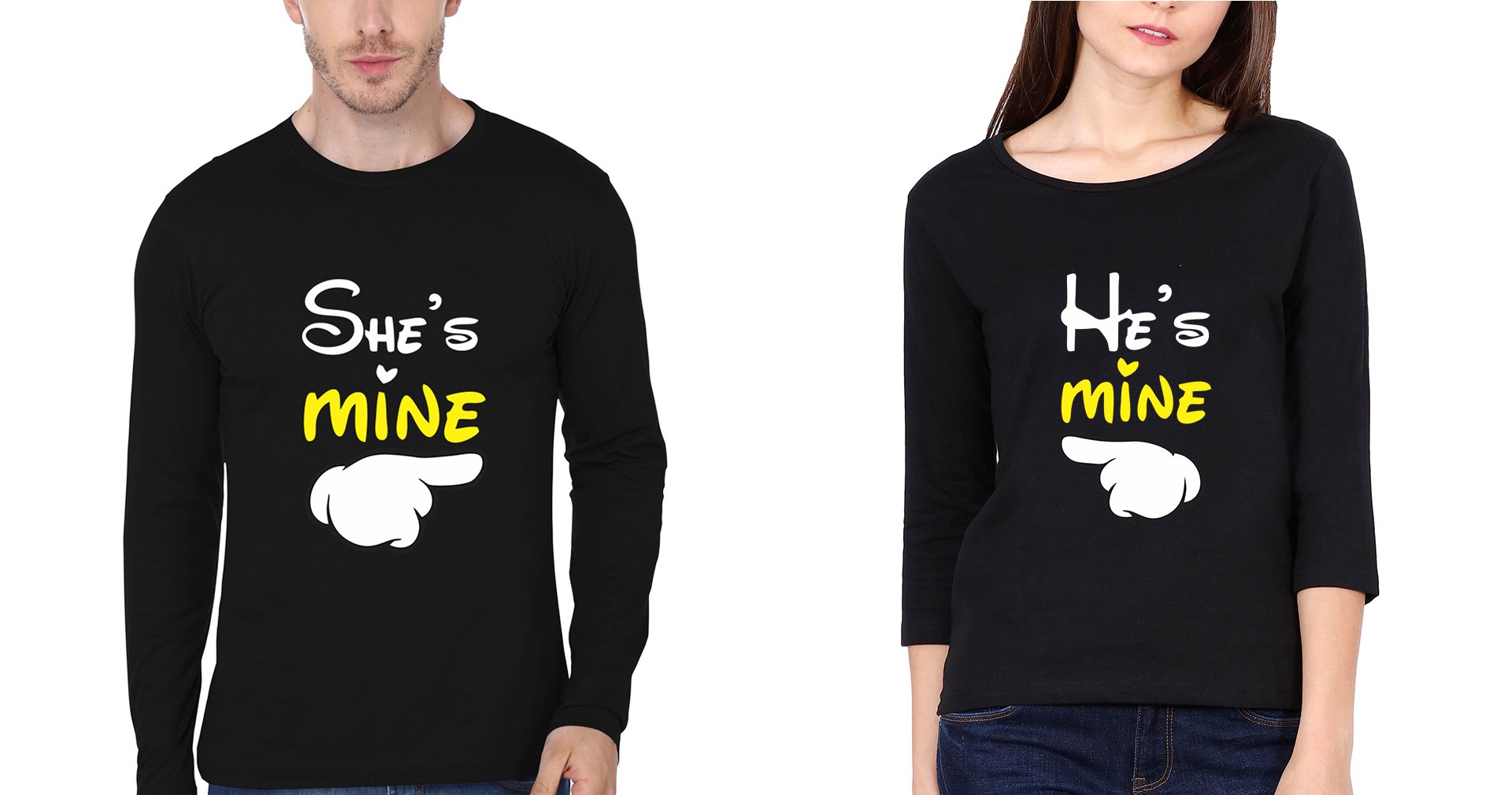 He is Mine She is Mine Couple Full Sleeves T-Shirts -FunkyTees