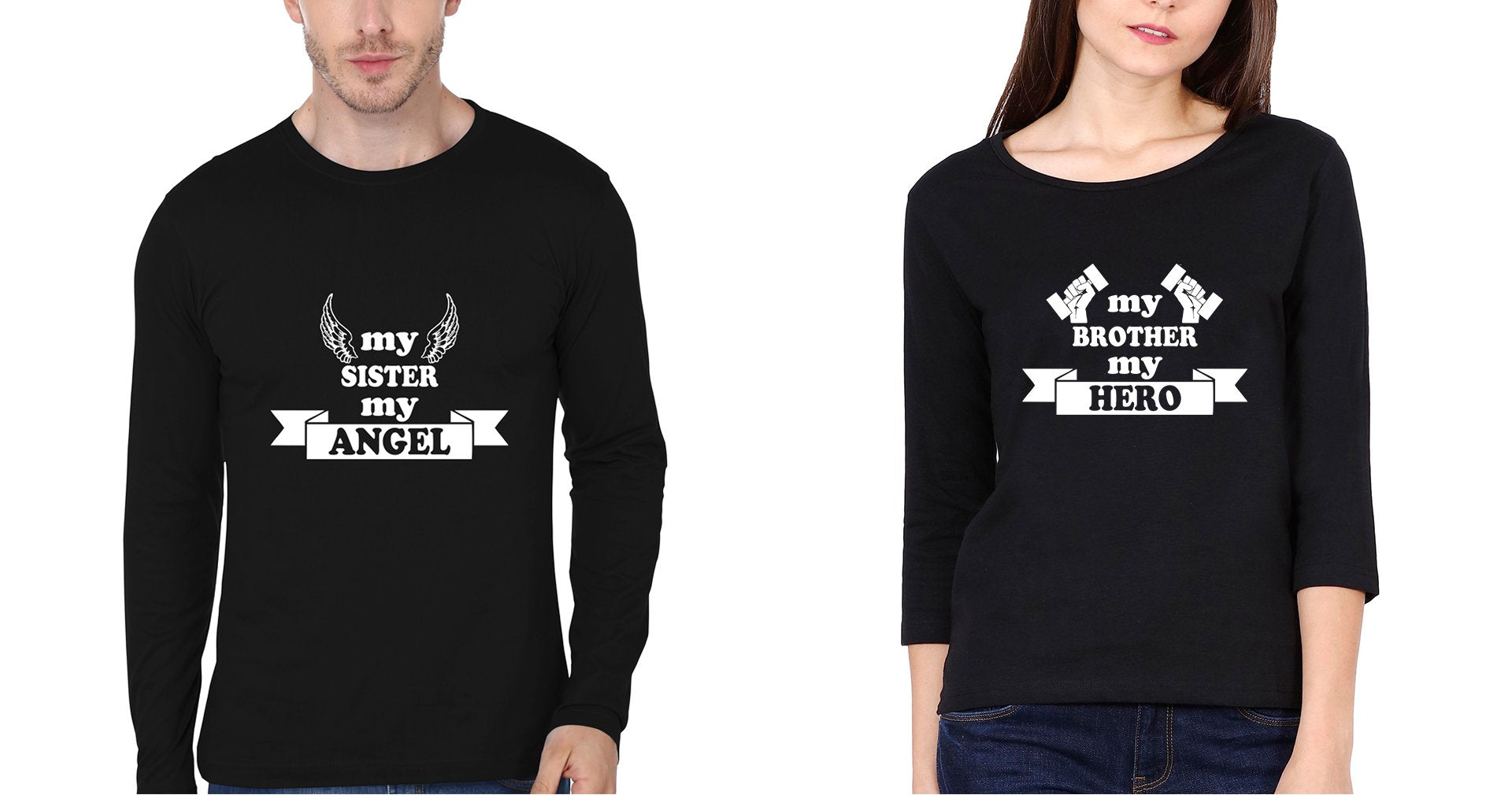 My Brother My Hero my Sister My Angel Brother-Sister Full Sleeves T-Shirts -FunkyTees