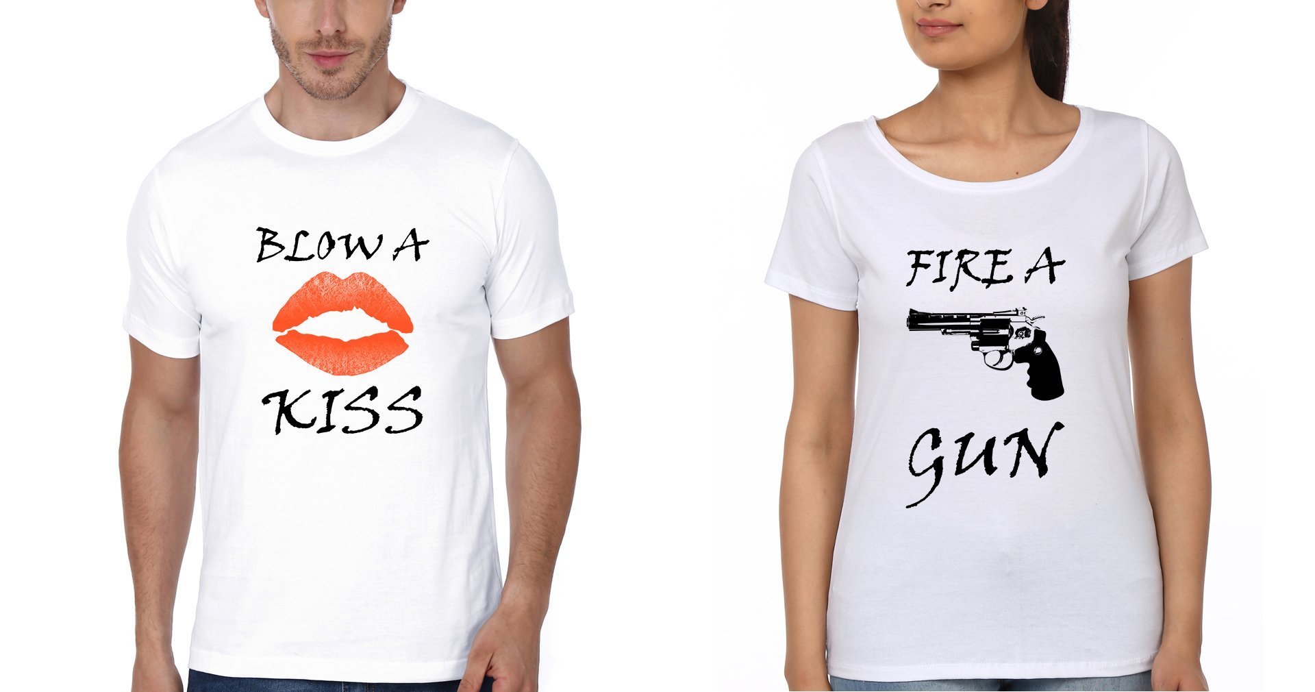 I Blow Kiss Couple Half Sleeves T-Shirts -FunkyTees