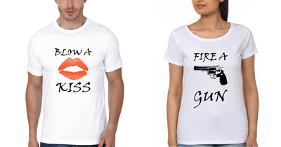 I Blow Kiss Couple Half Sleeves T-Shirts -FunkyTees