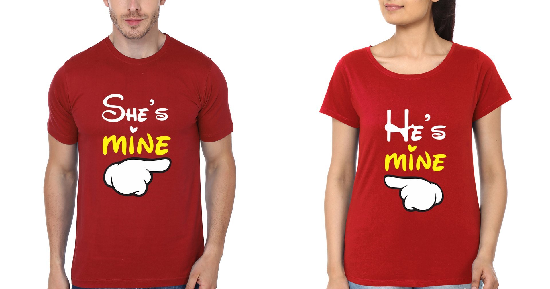 He is Mine She is Mine Couple Half Sleeves T-Shirts -FunkyTees
