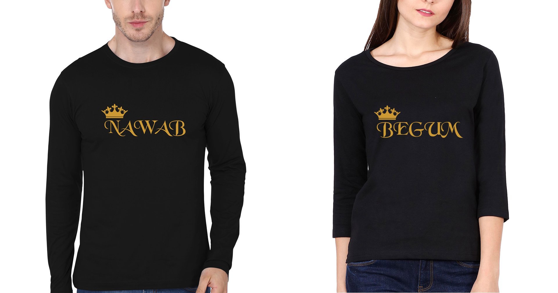 Nawab Begum Couple Full Sleeves T-Shirts -FunkyTees