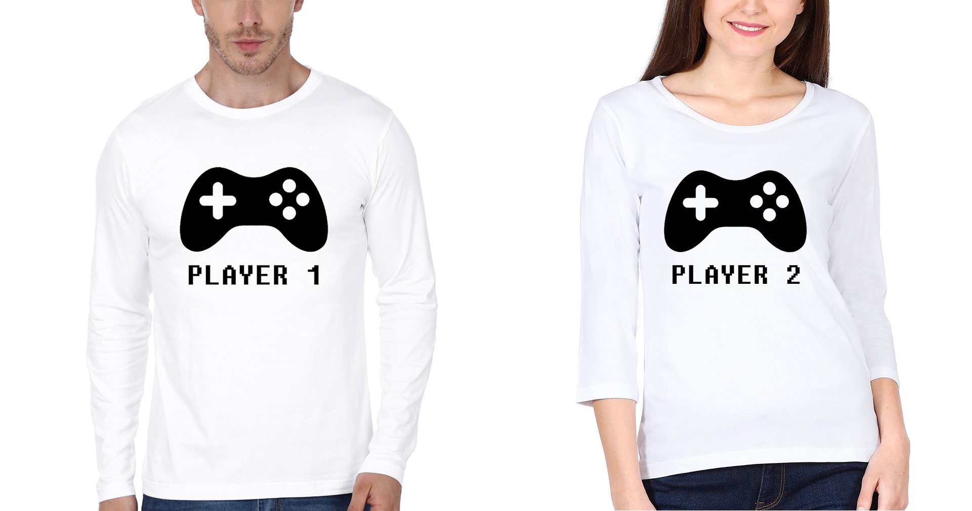 Player 1 Player 2 Father and Daughter Matching Full Sleeves T-Shirt- FunkyTeesClub