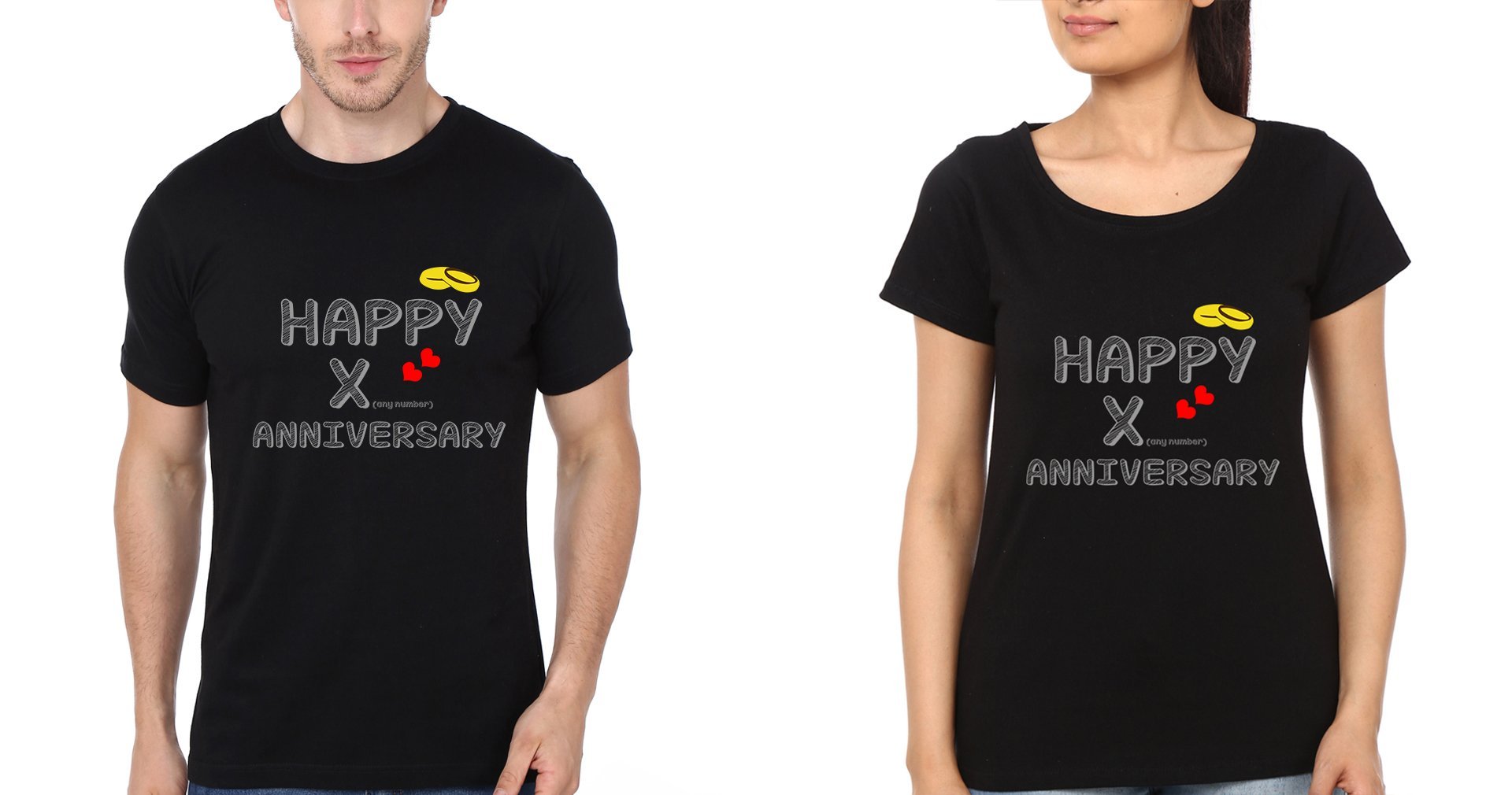Happy Anniversary Couple Half Sleeves T-Shirts -FunkyTees